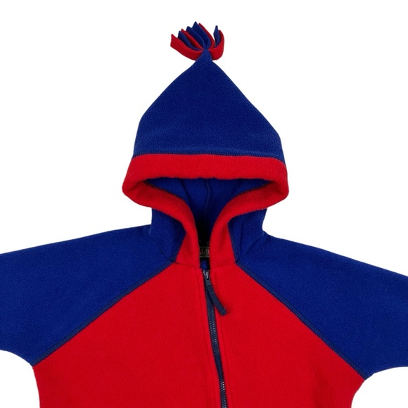 Vintage 90s LL Bean Kids Red & Blue Fleece Snow Suit Bunting One Piece Hooded - Picture 2 of 15